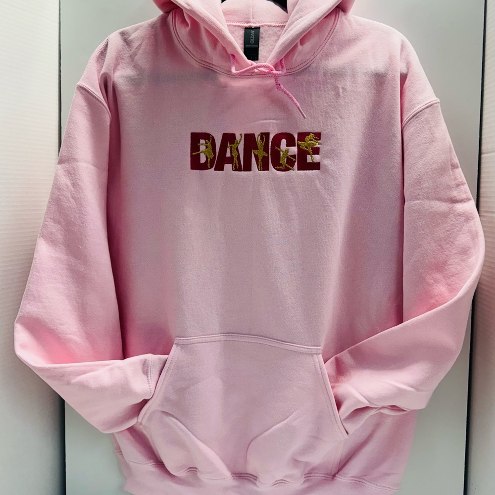 Pink Gildan Hoodie with Embroidered “DANCE” – Cozy & Stylish Streetwear